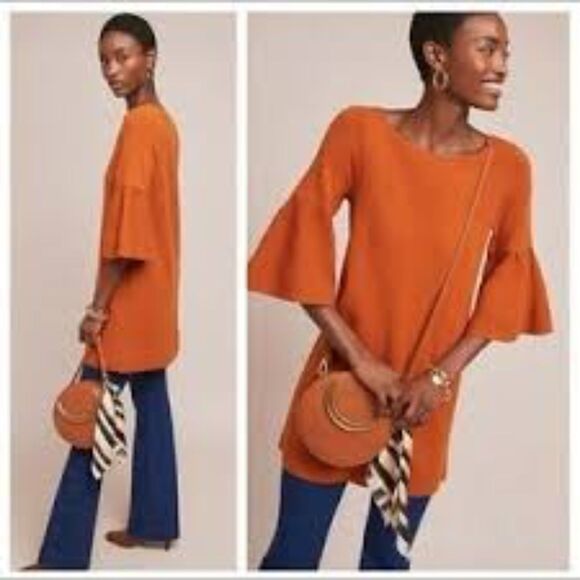 Moth x Anthro Chester Tunic Sweater Dress Camel Orange Medium Anthropologie - Picture 1 of 7